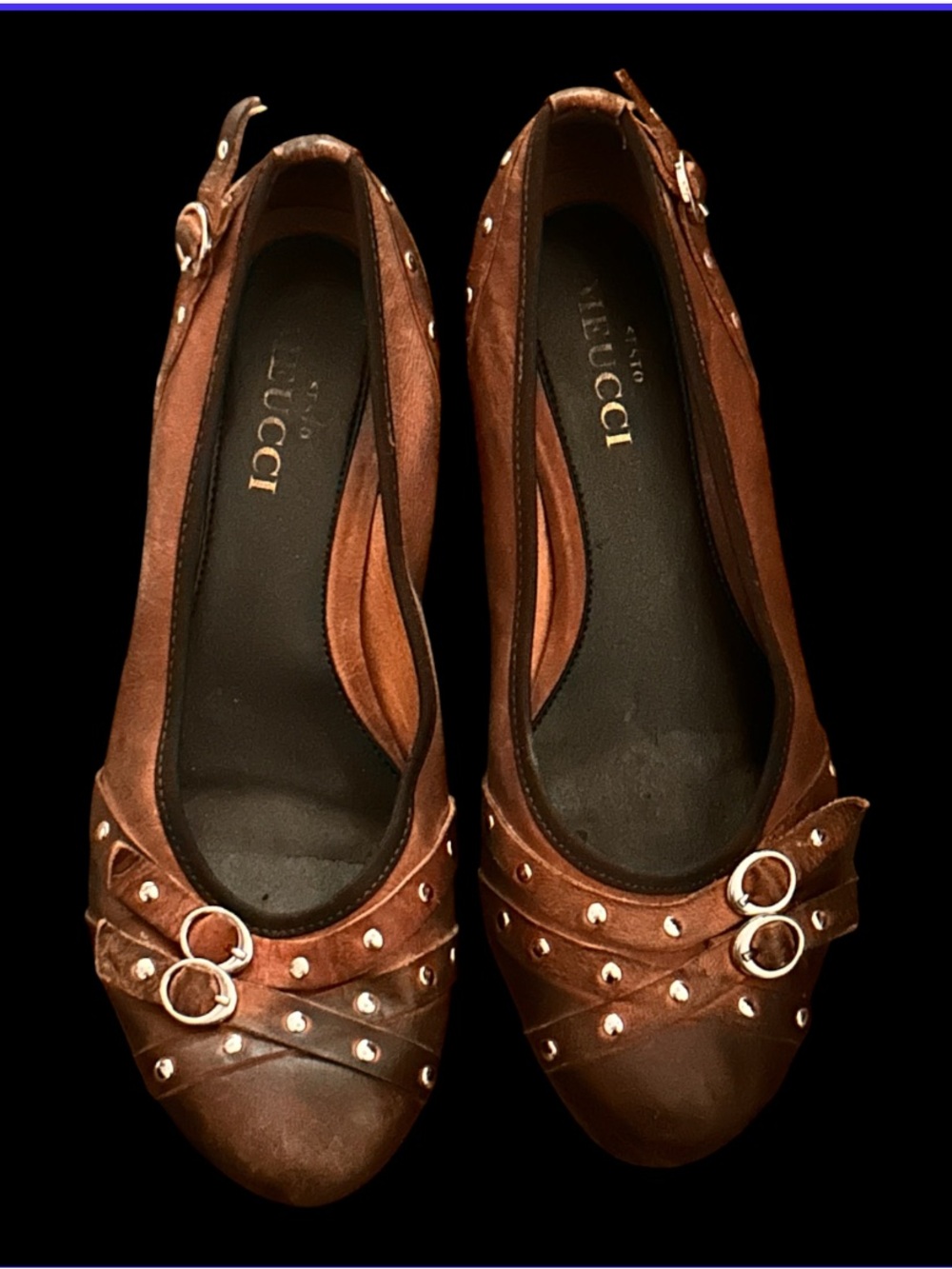 Sesto Meucci Brown Studded Double-Buckle pump style 7.5